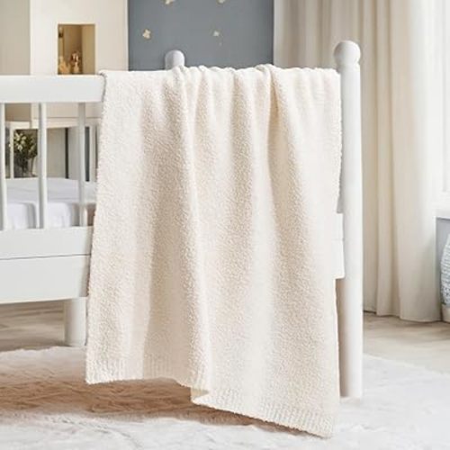 EVERGRACE Soft Plush Baby Blanket for Boys Girls, Double-Sided Fleece Fuzzy Toddler Nursery Blanket Lightweight Warm Cozy Throw Blanket for Baby Crib, Couch, Bed, Ivory White, 30"x40"