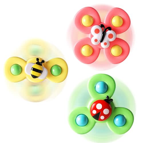 ALASOU 3PCS Suction Cup Spinner Toys for 1 Year Old Boy Girl|Spinning Top Baby 12 18 Months|1 2 Year Old Boy Birthday Gift|Bath Toys for Kids Ages 1-3|Sensory Toys Stocking Stuffers for Toddlers 1-3