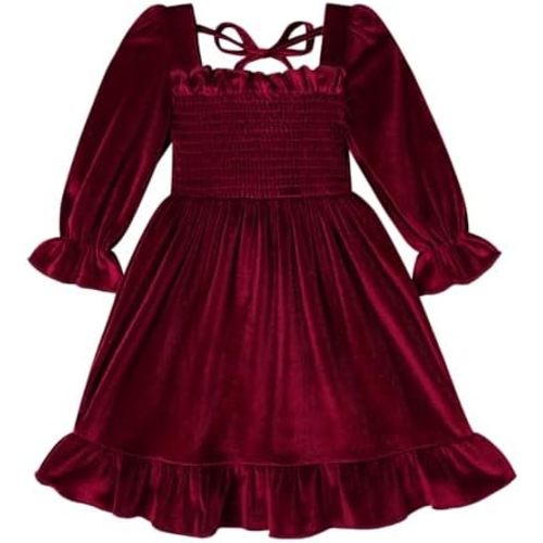 YOUNGER TREE Toddler Girls Fall Dress Winter Clothes Long Sleeve Velvet Dresses Princess Party Outfits