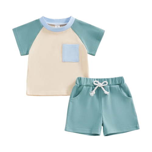 Xudanell Baby Boy Summer Clothes 12-18 Months Boys' Shorts Set Outfits Cute Colour Block Cotton Short Sleeve T-Shirt Shorts Two Piece Set Casual Clothes For Boys