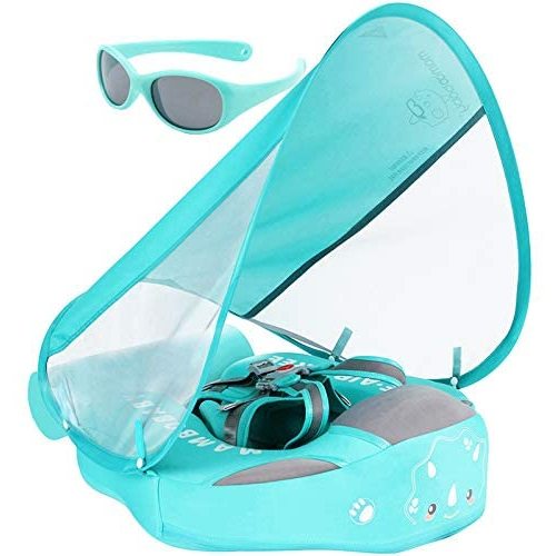 Add Tail Avoid Flip Over UPF 50+ Size Improved Newest Mambobaby Non Inflatable Baby Float Swim Trainer Solid Infant Pool Float with Canopy Swim Ring
