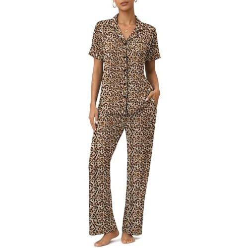 Womens Pajamas Sets 2 Piece Button Up Pj Sets Short Sleeve with Long Pant