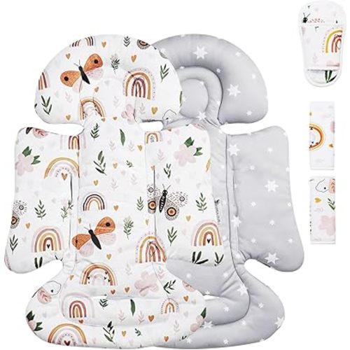 Infant Insert, Enlarged Head Support for Baby, Reversible Newborn Insert with 3 Strap Covers, 2-in-1 Baby Cushion for Stroller, Swing, Bouncer, Rocker - Brown Rainbow
