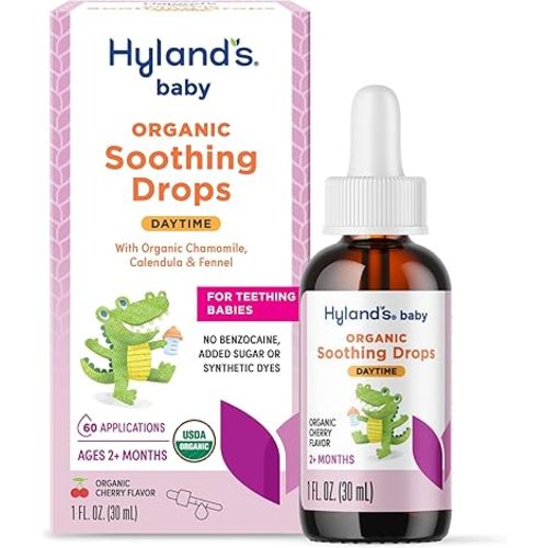 Hyland's Daytime Baby Drops - 1 oz, Organic Cherry Flavor - Soothing Oral Discomfort Relief Drops for Teething Babies