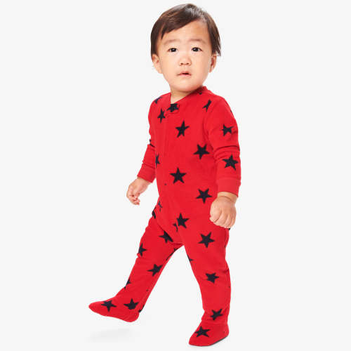 Baby fleece zip footie in star