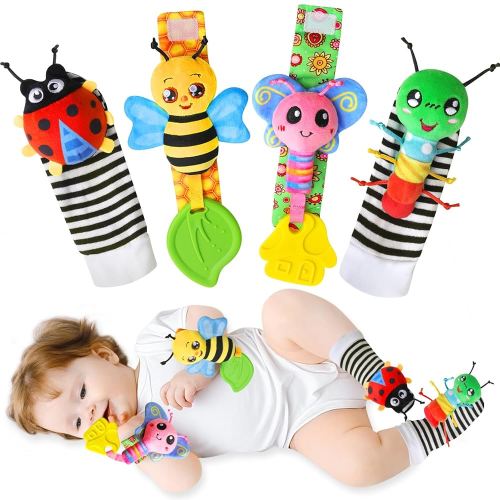 Baby Toys 0-6 Months,Baby Rattles Toy 0-12 Months, Baby Wrist Rattle Socks & Foot Finder - Newborn Toys Hand & Feet Toy for 0-12 Months,Teething Toy for Infants, Shower Gifts for Newborn Boys Girls