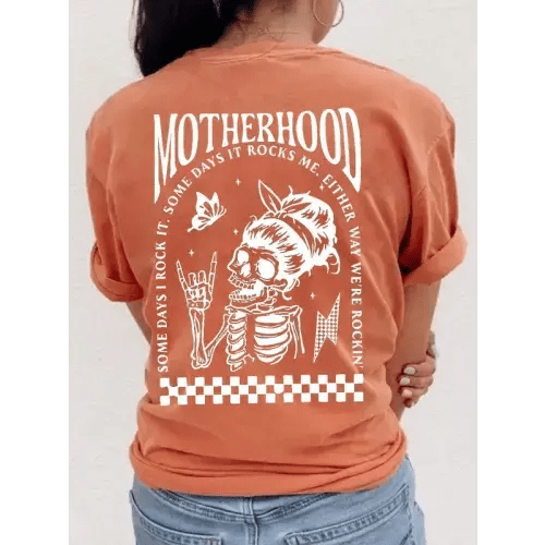 Motherhood Sometimes I Rock It Sometimes It Rocks Me Nursing T-shirt - ORANGE XL