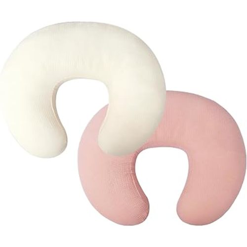 Owlowla Muslin Nursing Pillow Cover,2Pack Soft Cotton Nursing Cover Set Fits Breastfeeding Pillow for Baby Boy Girl(Cream&Blush)