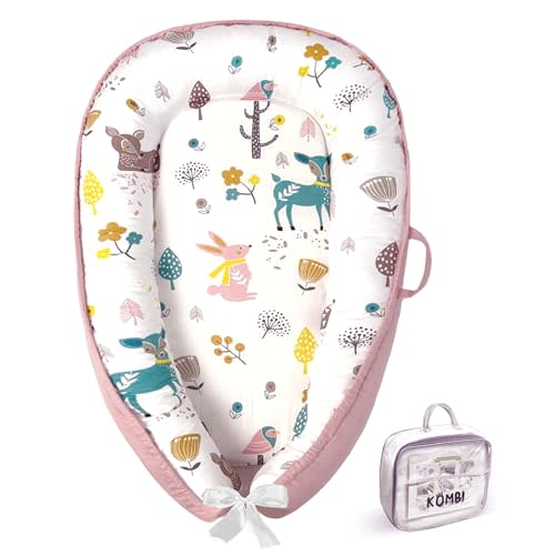 Baby Lounger for Newborn 0–24 Months, Baby Pillow & Baby Nest Lounger, Organic Cotton Breathable Infant Pillow, Portable Baby Nest for Home & Travel (Pink)