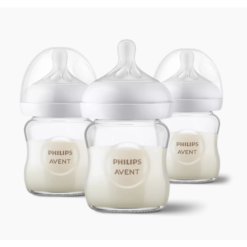Philips Avent Natural Glass Baby Bottles with Natural Response Nipples (Slow Flow, Flow 2), 4oz, 4-Pack, SCY910/04