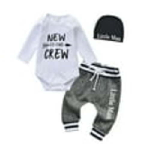 Newborn Infant Baby Boy Clothes Long Sleeve Romper Pants Headband Hat Outfits Set ( 3-6 Months, White)