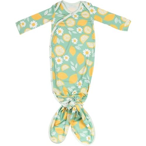 Copper Pearl Baby Gown - Knotted Newborn Sleepers for Baby Boy and Girl, Soft Stretchy Long Sleeve Infant Gowns with Bottom Tie and Hand Mittens, Perfect Hospital Coming Home Outfit (Lemon)