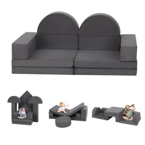 NAVINE Kids Sofa Couch 9-Pieces, Play Couch Sofa Modular Toddler Couch for Playroom, Gift for Kids, Gray