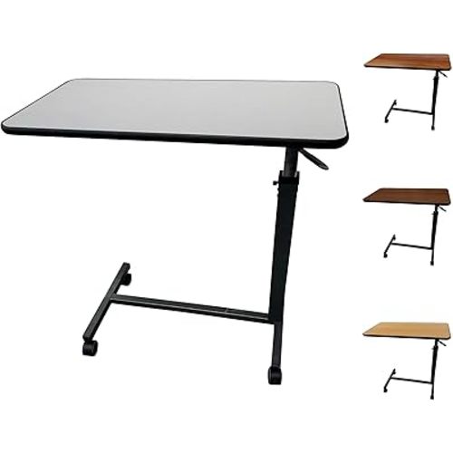 ProHeal Medical Overbed Table with Wheels and Adjustable Height - Gray Rolling Over Bed Table for Home and Hospital Use