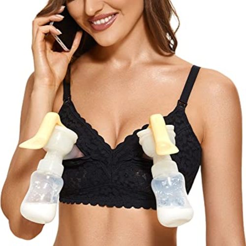 MOMANDA Women's Pumping Bra Hands Free Cute Lace Nursing Bras Support Maternity Breast Pump Bra