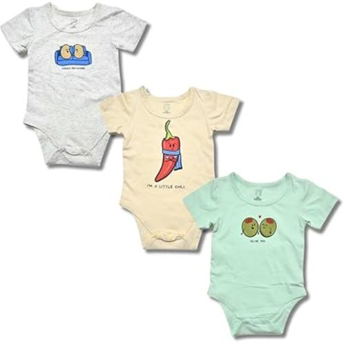 Baby Onesies with Cute Graphic Prints, Pack of 3, Assorted Colors