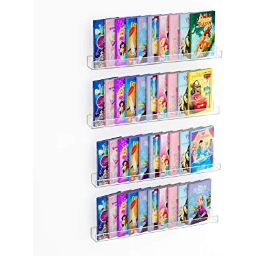 NIUBEE 36" Premium Acrylic Floating Nursery Kids Bookshelf Wall Ledge Shelf, Clear Invisible Spice Rack Bathroom Storage Shelves Display Organizer, 50% Thicker with Free Screwdriver, Set of 4