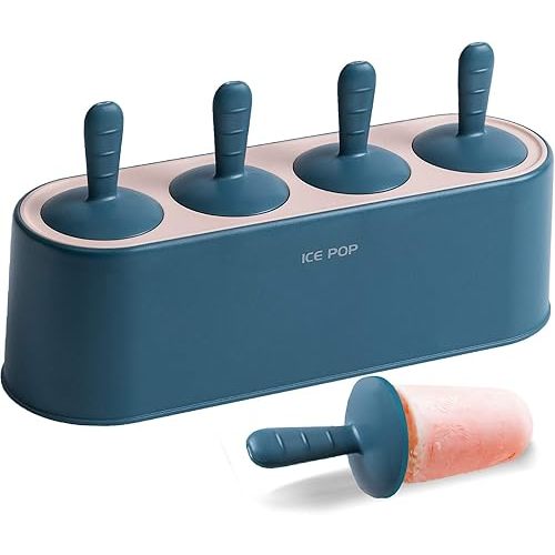 Popsicle Mold Set 4 Pieces Homemade Silicone Popsicle Maker Kid Easy Release Ice Cream Molds Reusable DIY Pop Molds (Blue)