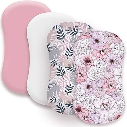 AMROSE 4 Pack Heavenly Soft Bassinet Sheets for Baby Girls, Universal Fitted for Various Cradle and Bassinet Mattress Pad, Silk Touch Gentle Breathable Microfiber, Floral & Leaf