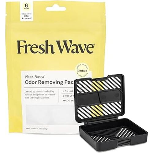 Fresh Wave Lemon Odor Eliminating & Deodorizing Packs | Bag of 6 & Fresh Pod Case | Safer Odor Relief for Small Spaces | Natural Plant-Based Odor Eliminator | Odor Absorbers for Home