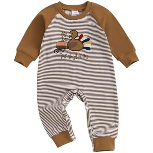 My First Baby Boy Thanksgiving Outfit Newborn Turkey Embroidery Romper Long Sleeve Jumpsuit Infant Onesie Clothes