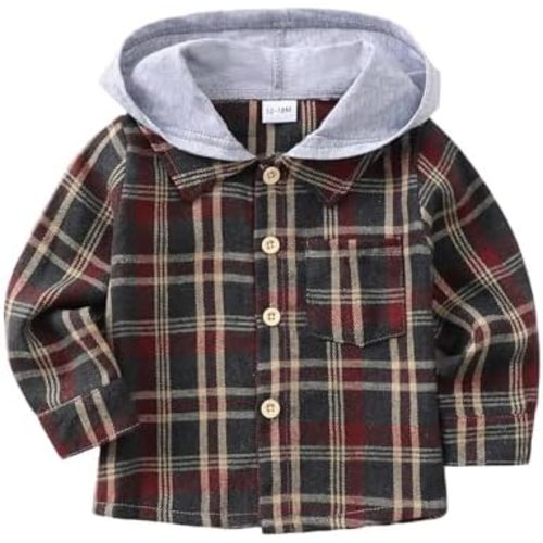 Baby Toddler Boys Long Sleeve Shirt Flannel Buffalo Plaid Shirts Button Down Jacket Top Outfit Fall Winter Clothes