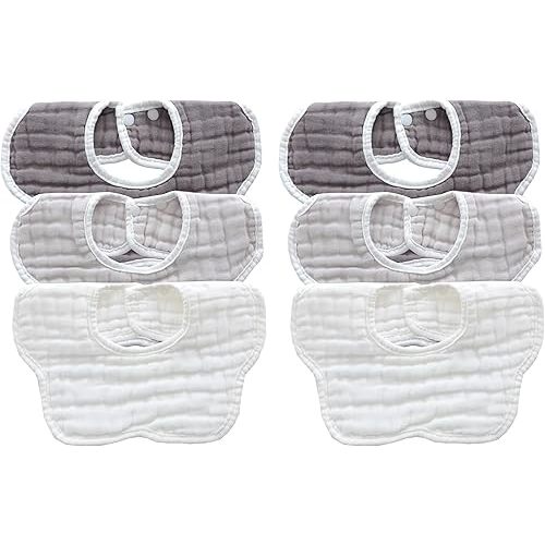 MUKIN Baby Drooling Towel, Snap Bibs, Muslin Bibs, 6 Pack, Adjustable, Soft Cotton