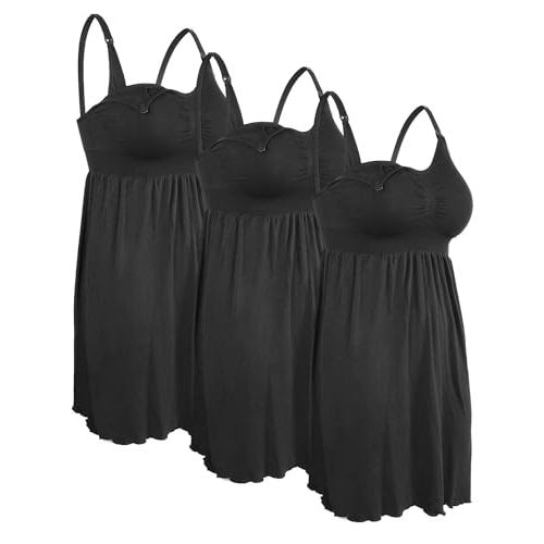 iloveSIA Nursing Gowns with Built-in Nursing Bra-3-Pack Breastfeeding Night gown-Comfort Soft for Labor Postpartum Hospital