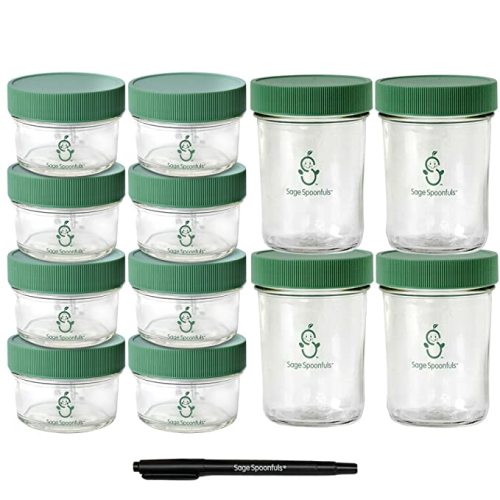 Sage Spoonfuls Glass Baby Food Containers with Lids - 12 Pack