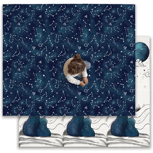 JumpOff Jo - Large Waterproof Foam Padded Play Mat for Infants, Babies, Toddlers, Play Pens & Tummy Time, Foldable Activity Mat, 70 in. x 59 in. - Galaxy Bears