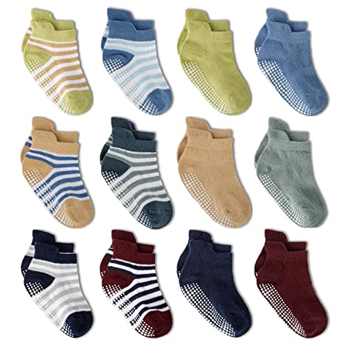 Zaples Baby Non Slip Grip Ankle Socks with Non Skid Soles for Infants Toddlers Kids Boys Girls