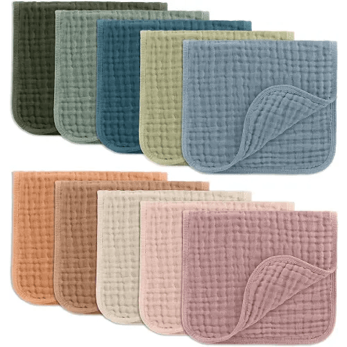 Comfy Cubs Muslin Burp Cloths 20" x 10", Pack of 10 - Large, 6-Layer, Ultra Absorbent 100% Cotton for Baby Drool and Messes - Soft, Safe & Gentle Baby Burp Cloths for Boys & Girls - Multi