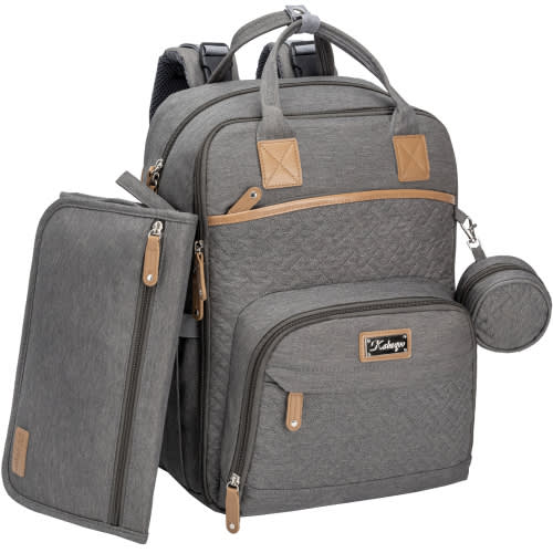 KABAQOO Baby Diaper Bag Backpack Multifunction Waterproof Mom Bag with Portable Changing Pad Gray