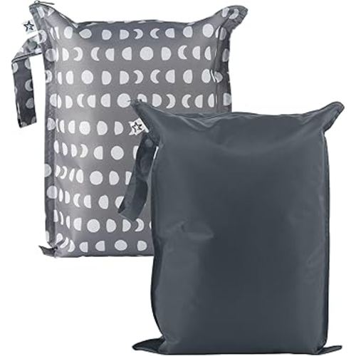 Tiny Twinkle Mess Proof Wet Bags | 2-Pack Reusable Waterproof Wet Bags for Swimsuits | Baby Clothes | Travel & Diaper Bag (Luna)