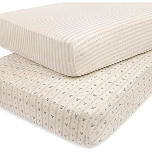 Ely’s & Co. Crib Sheets Baby Boy Fitted Crib Mattress Sheet Set, 2 Pack, 100% Jersey Knit Cotton, Infant and Toddler Nursery Bedding, Blue Linear Berry Leaf Collection, 28” x 52”