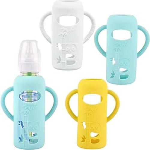 3 Pack Baby Bottle Handles, Silicone Sleeves for Dr Brown's Glass Baby Bottles, Anti Breakage Baby Bottle Holder, Compatible Dr. Brown's Natural Narrow Glass Baby Bottles 8 oz