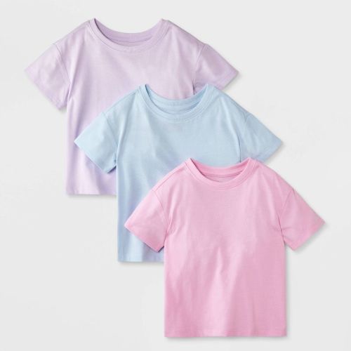 Toddler Girls' 3pk Short Sleeve T-Shirt - Cat & Jack™ Blue/Pink/Purple 2T