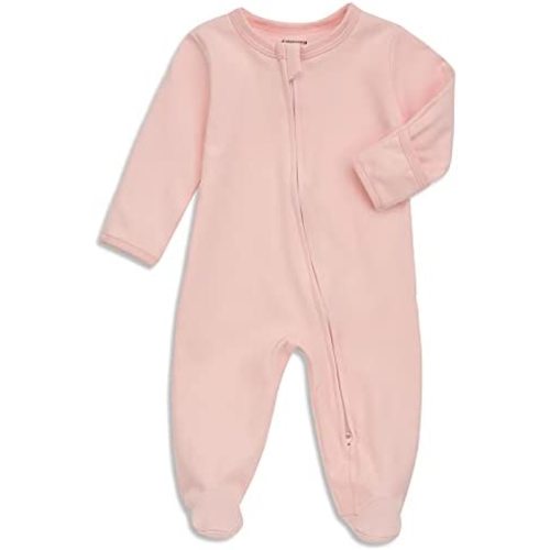 Aablexema Baby Footed Pajamas with Mitten Cuffs - Unisex Newborn Infant 2 Ways Zipper Cotton Footie Pjs