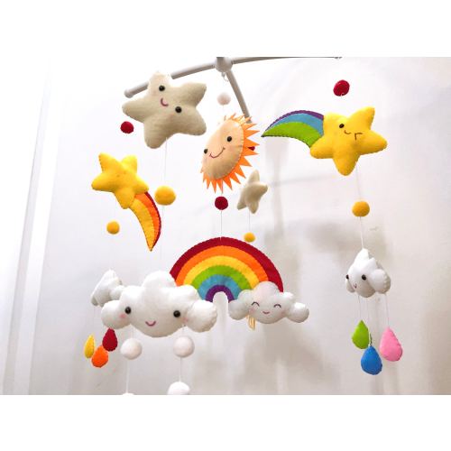 Colorfull Sky theme mobile , Rainbow mobile, nursery decor, Felt mobile hanging, Crib mobile gender neutral, Baby Shower Gift Newborn