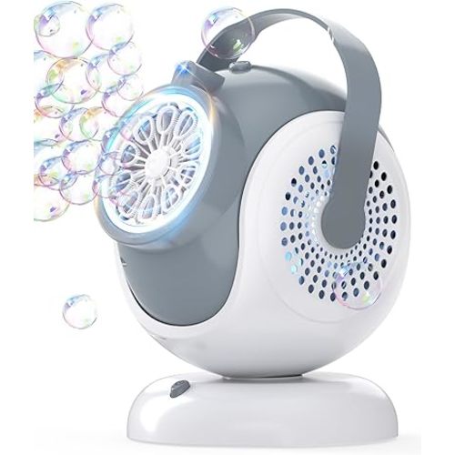 Rechargeable Bubble Machine, Automatic 360° Rotation, 75° Adjustment Bubbles Blower with 10 Large Holes Wands for Kids, Toddlers Outdoor Play, Wedding, Birthday Party, Gifts Toys for Boys, Girls