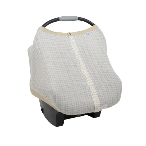 Cotton Muslin Car Seat Canopy - Tan Gingham