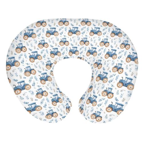 Watercolor Blue Tractors Baby Nursing Pillow Covers for Boy Girl Farm Tractors Boho Leaves Nursery Feeding Pillowcase for Breastfeeding Pillows Farm Life Soft Stretchy Slipcovers for Newborn Infant