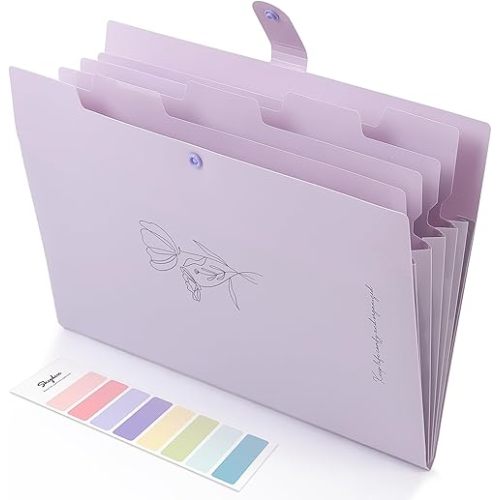 SKYDUE Expanding File Organizer with 5 Pockets, Accordion File Folders with Labels, Portable Document Paper Bill Receipt Organizer, Home College School Office Supplies, Letter Size, Lilac