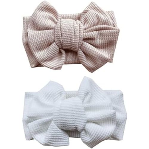 2Pcs Hairband Large Bow Soft Waffle Knit Headbands for Newborns Boy Girl Comfortable Stretchy Hair Accessories