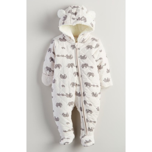 Ear Appliqué Quilted Faux Fur Lined Hooded Bunting, Newborn