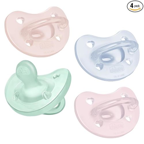 Chicco PhysioForma® 100% Soft Silicone One Piece Pacifier for Babies Aged 0-6 Months | BPA & Latex Free | Reusable Case | Spring Collection, 4pk