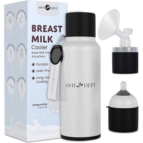 22oz Breastmilk Cooler and Baby Bottle – Reusable Container & Ice Pack Combo that Cools On-the-Go 14+ Hours - Easy to Use w/ Wide Neck Breast Pumps and Replaces Breastmilk Pitcher /Feeder (Light Grey)