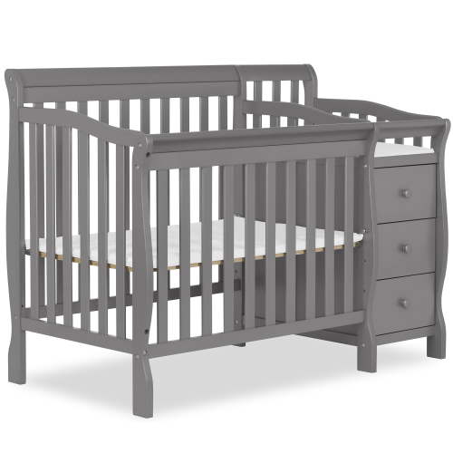 Dream On Me Jayden 4-in-1 Mini Crib and Changer, Convertible, Storm Grey, with Safety Rails and Mattress Support