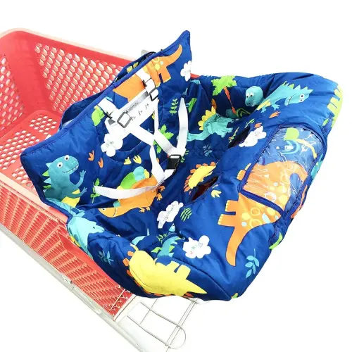 Portable 2-in-1 Grocery Cart Seat Cover and Baby Highchair Cover (Navy Blue Dinosaur)