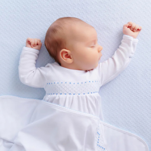 Sweetly Smocked Greeting Gown - Worth Avenue White with Buckhead Blue